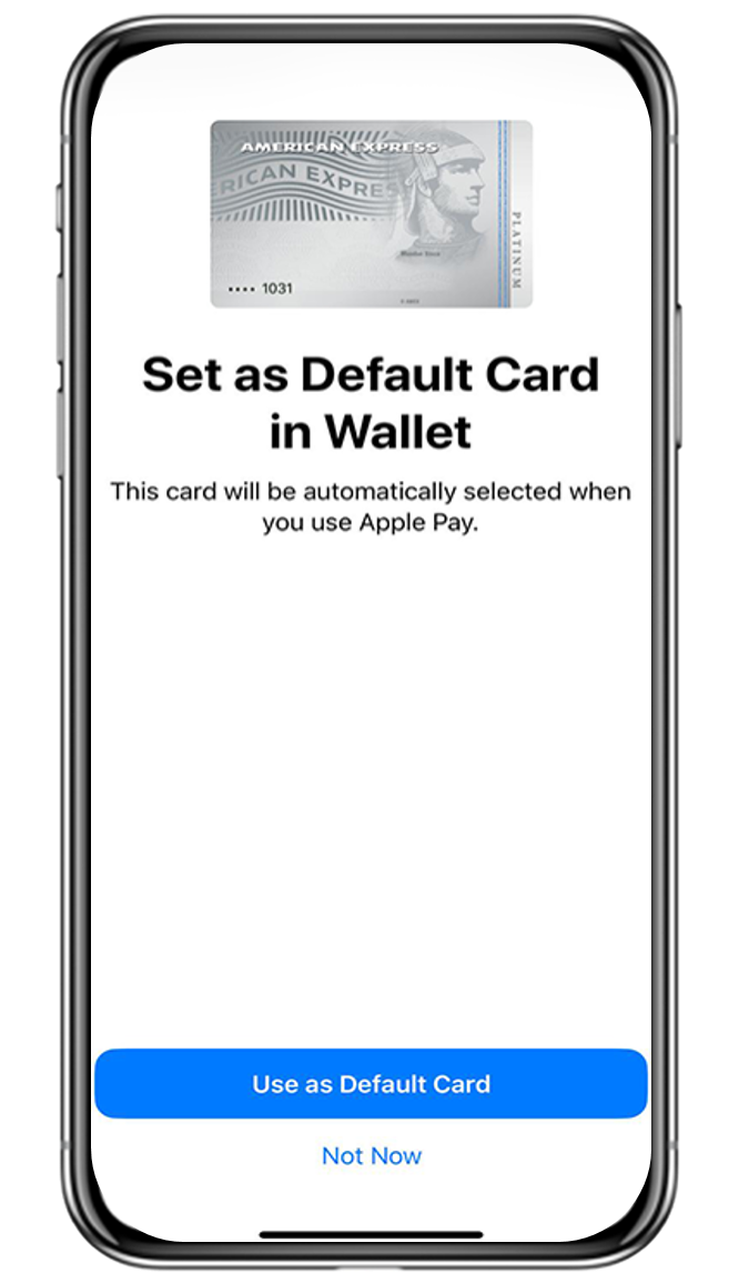 Set up via Amex App - Step 3 - Screen print of an Apple device Set up via Amex App - Step 3 - Screen print of an Apple device