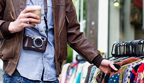 Man shopping with Camera around his neck Man shopping with Camera around his neck