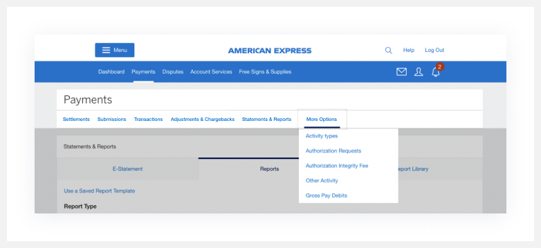 Screenshot of Payments Navigation