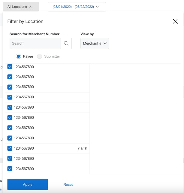 Screenshot of filtering by location