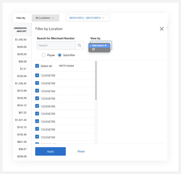 Screenshot of filtering by location