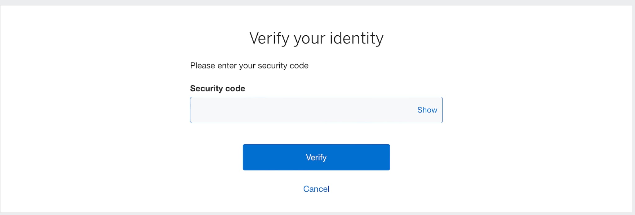 Screenshot of inputting your security code to recover your credentials