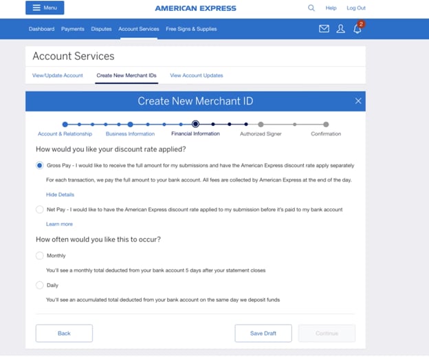 Screenshot of options for how to have discount rate applied and how often