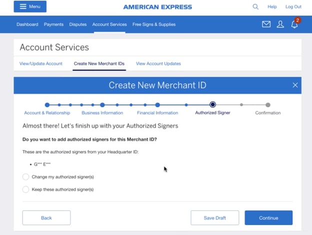 Screenshot for reviewing authorized signers