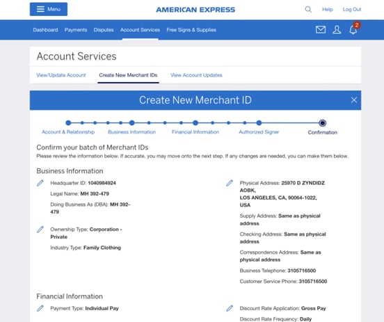 Screenshot of verifying Headquarter information if the Headquarter remains the authorized signer