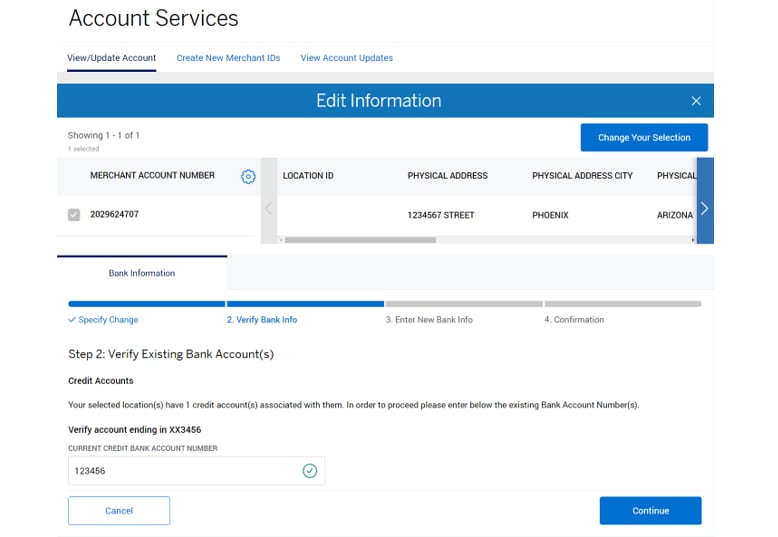 Screenshot of Step 2: Verifying Bank information