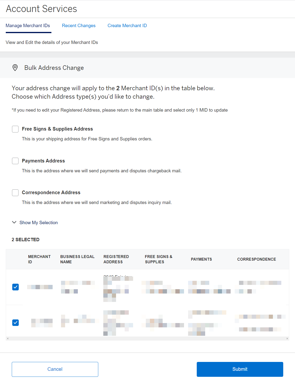 Screenshot of editing Addresses